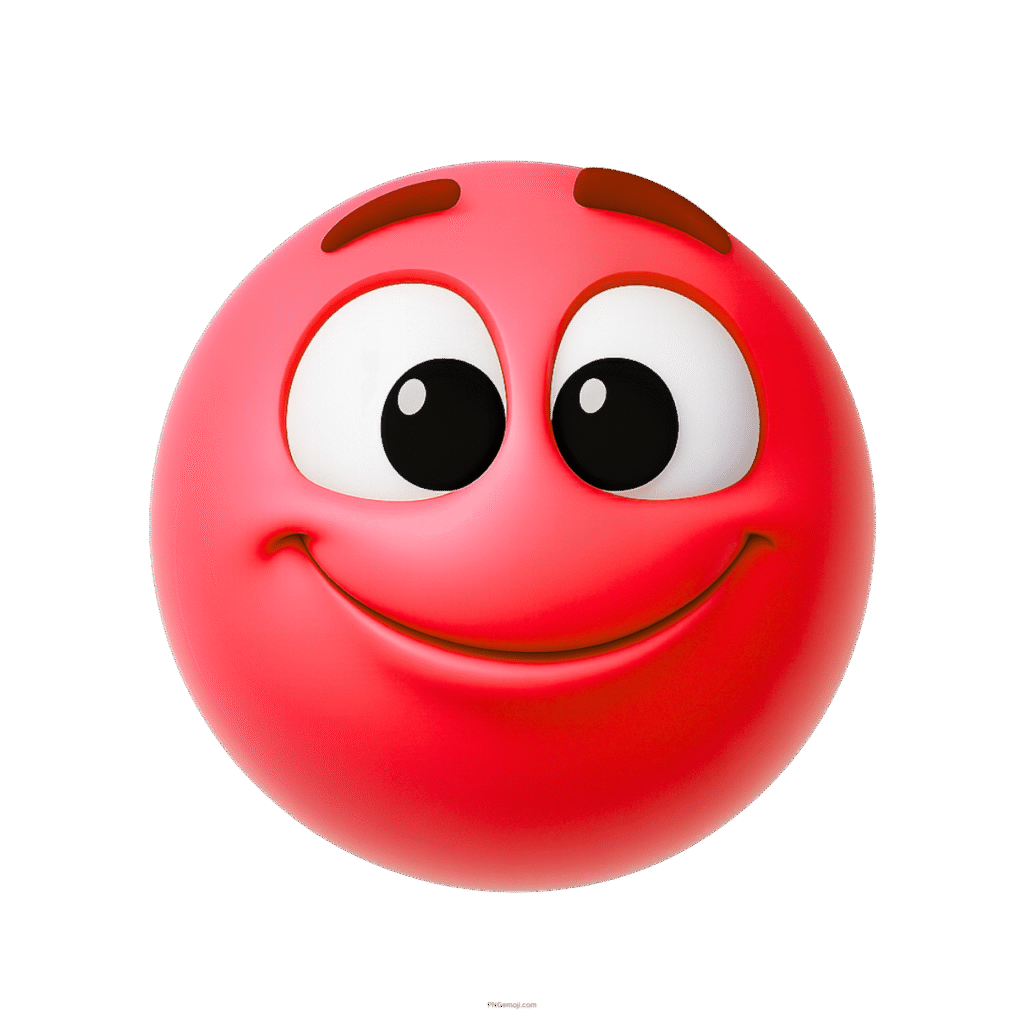 3D red emoji with joyful smiling face and large cute expressive eyes