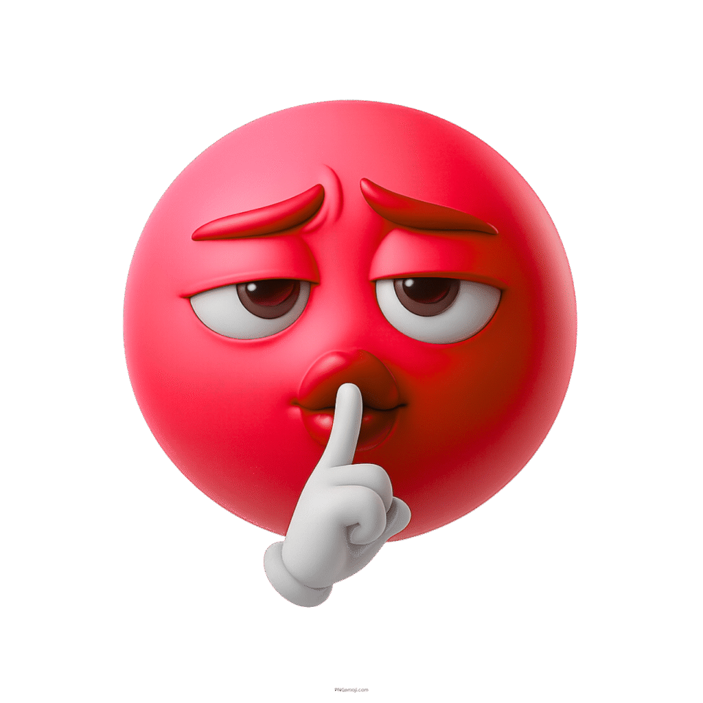 3D red emoji with hush gesture and finger on lips showing quiet secret mood