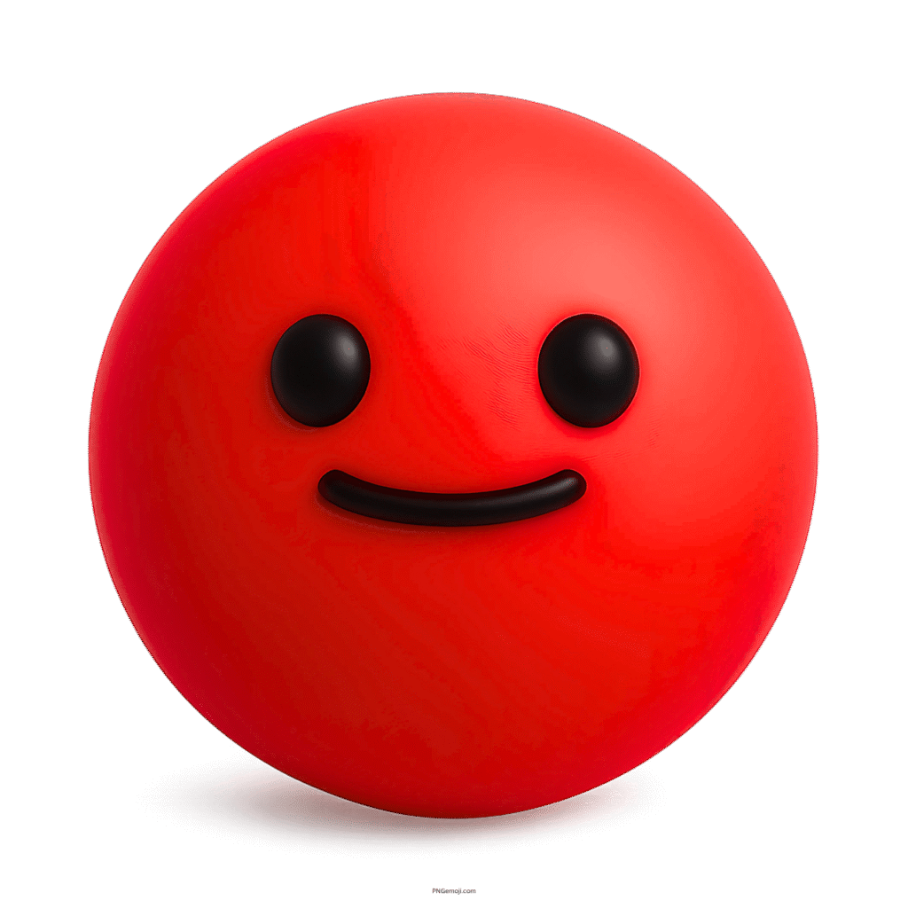 3D red emoji face with black eyes and smile in minimal TikTok style