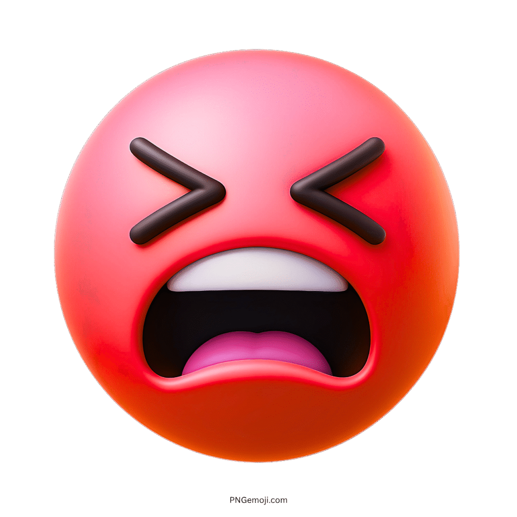 3D red tired face emoji showing exhaustion and stress with closed eyes and open mouth