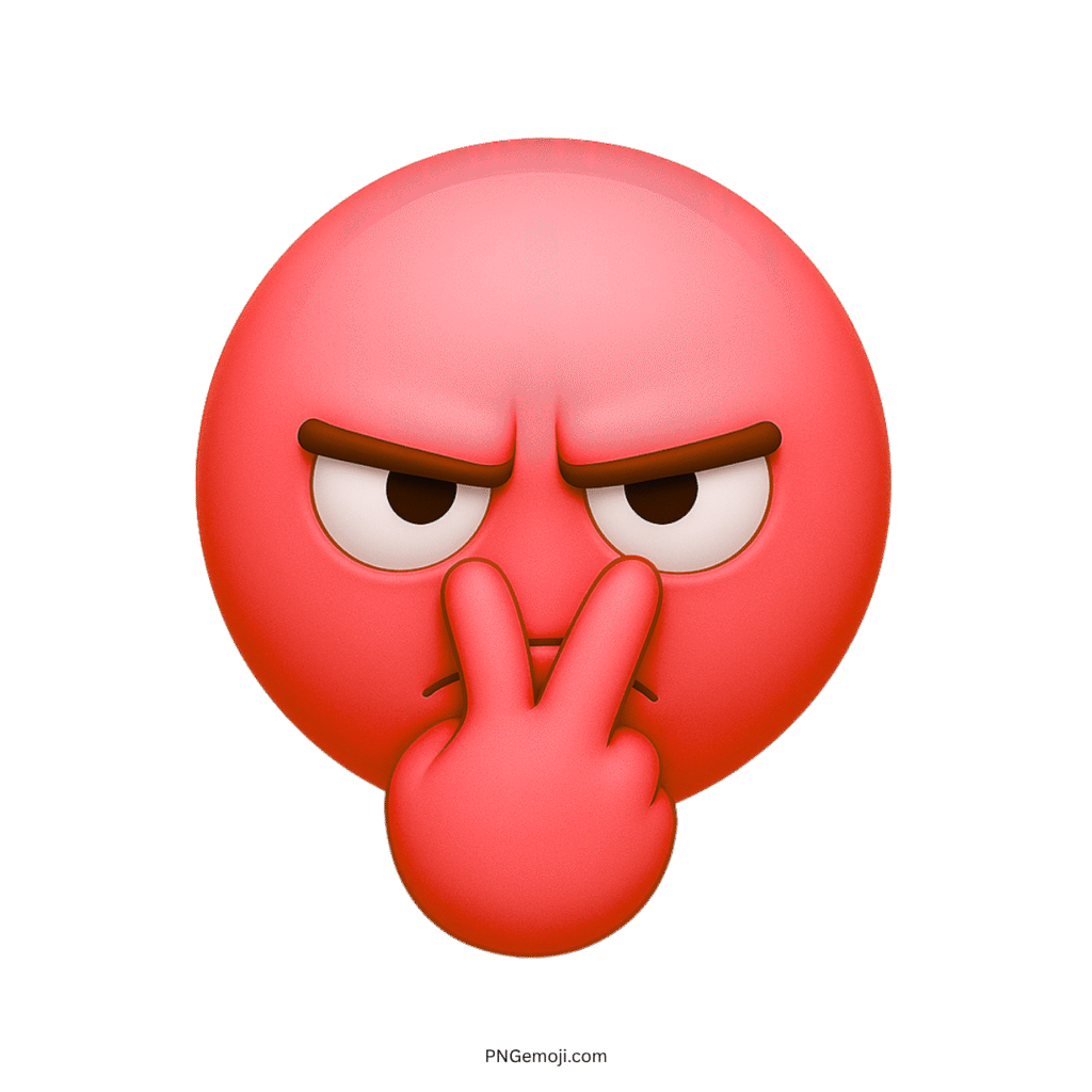 3D red emoji face staring intensely with fingers pointing forward, showing anger or distrust