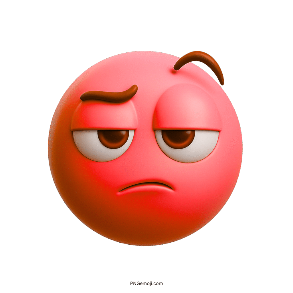 3D red emoji with tired, sarcastic expression and droopy eyes on transparent background