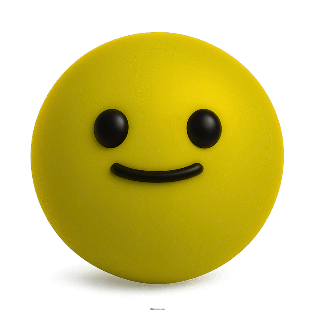 3D yellow emoji with minimal smile and black eyes in TikTok-style design