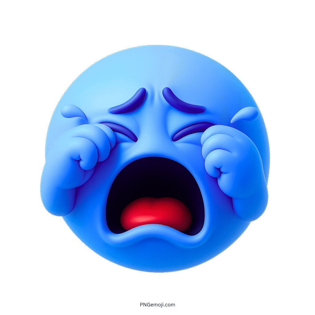 3D weeping emoji with teary eyes and sad crying expression on blue face