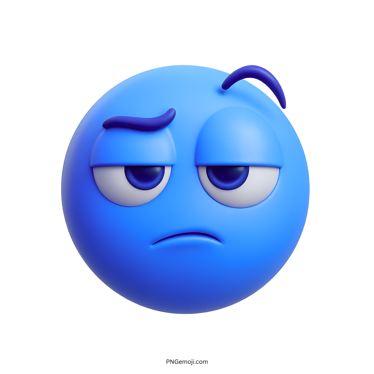 3D blue emoji with unimpressed, bored expression and raised eyebrow on transparent background
