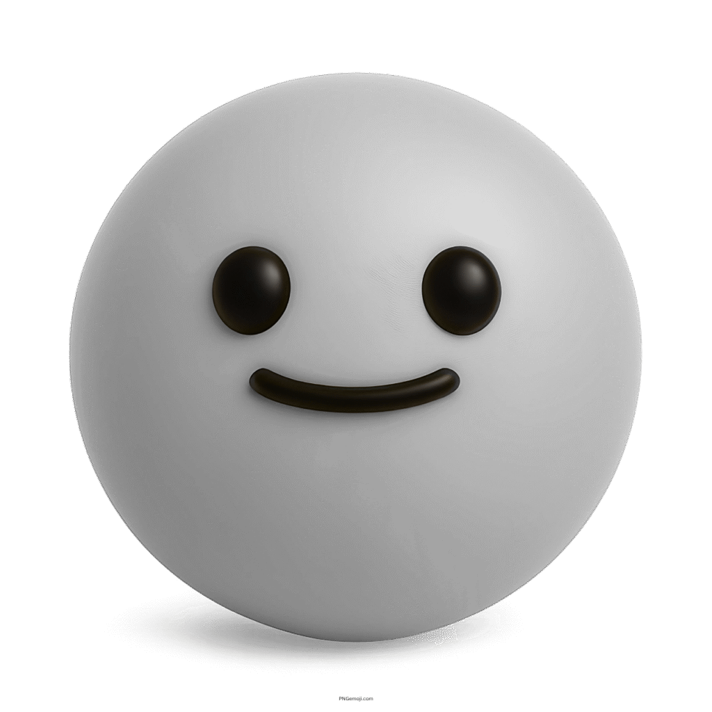 3D white TikTok-style smile emoji with simple black eyes and friendly expression