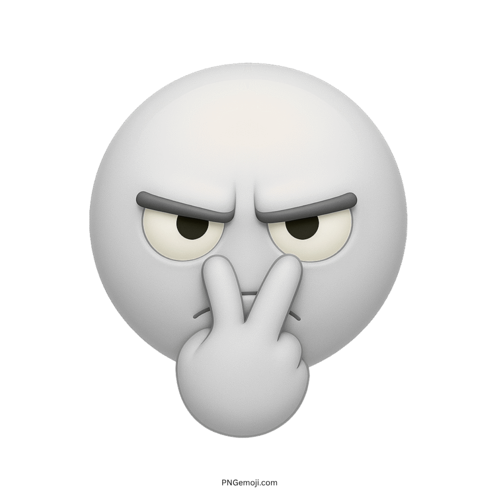 3D white emoji face with serious eyes and fingers pointing forward in warning or doubt