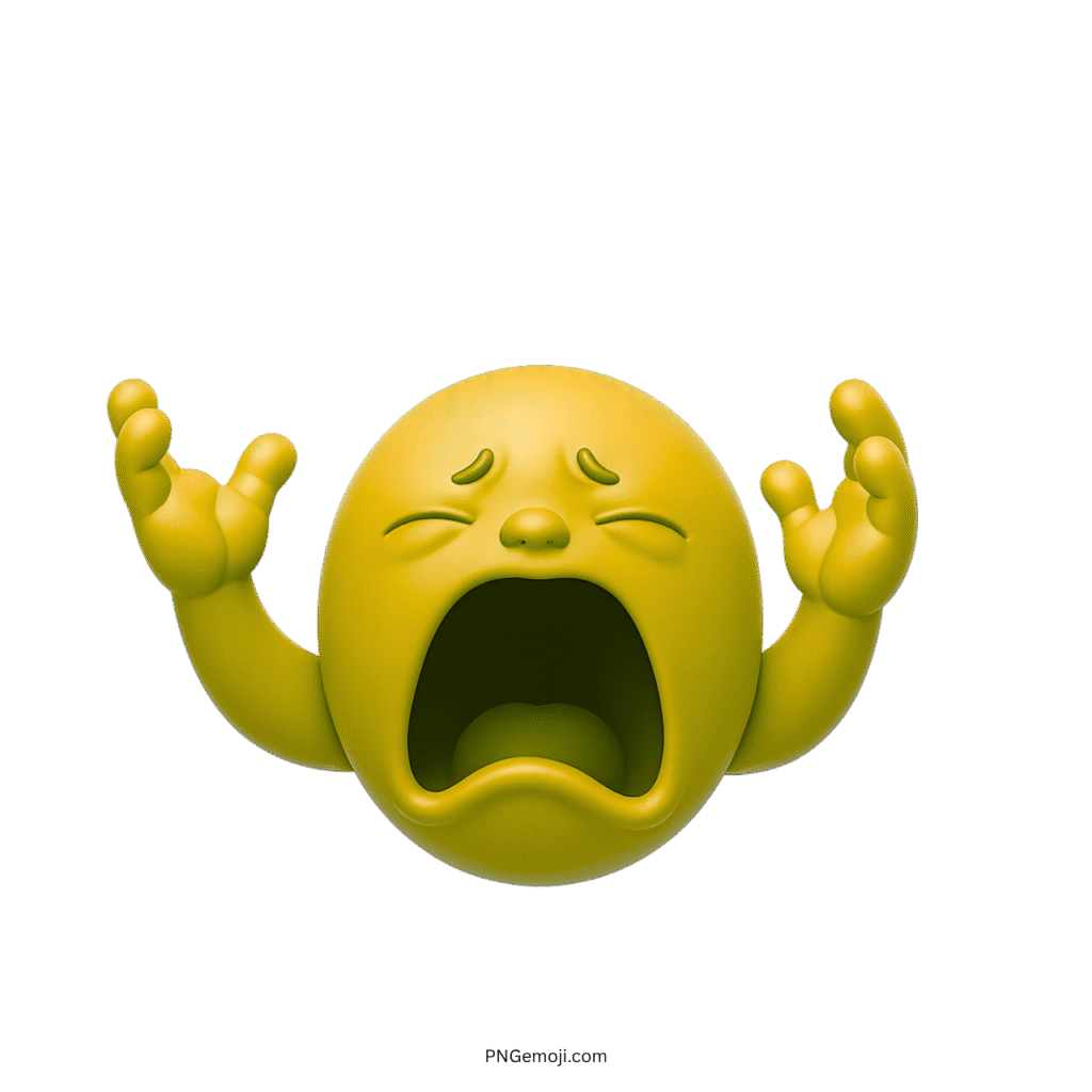 3D yellow big baby emoji crying with sad expression and raised arms ClipArt