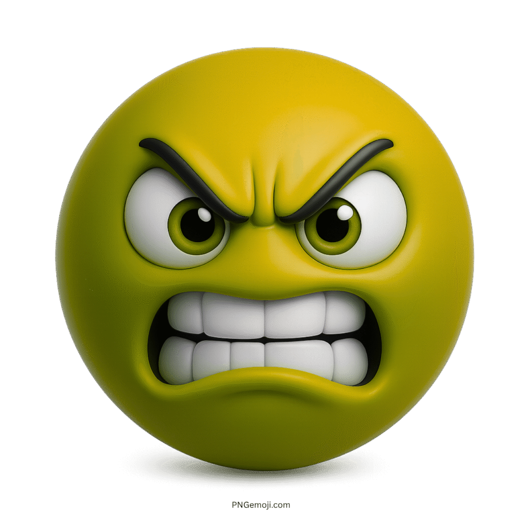 3D yellow-green angry emoji with clenched teeth and aggressive facial expression