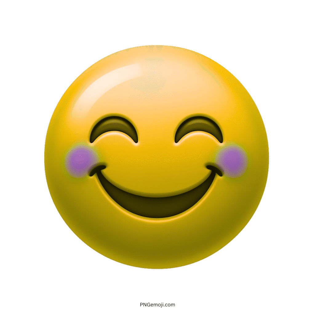 3D yellow happy emoji face with closed eyes and blushed rosy cheeks