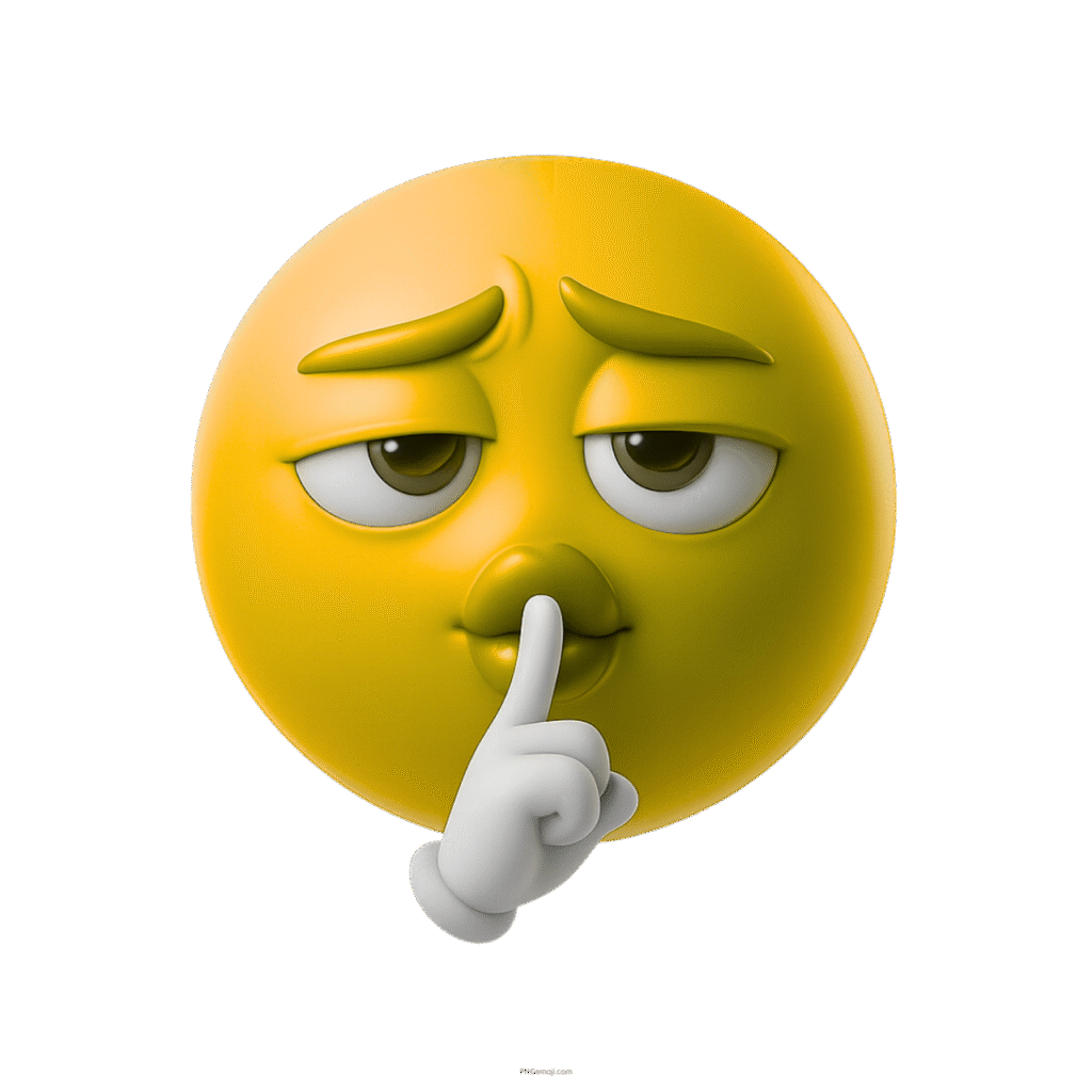3D yellow emoji with quiet face expression and finger on lips in hush pose