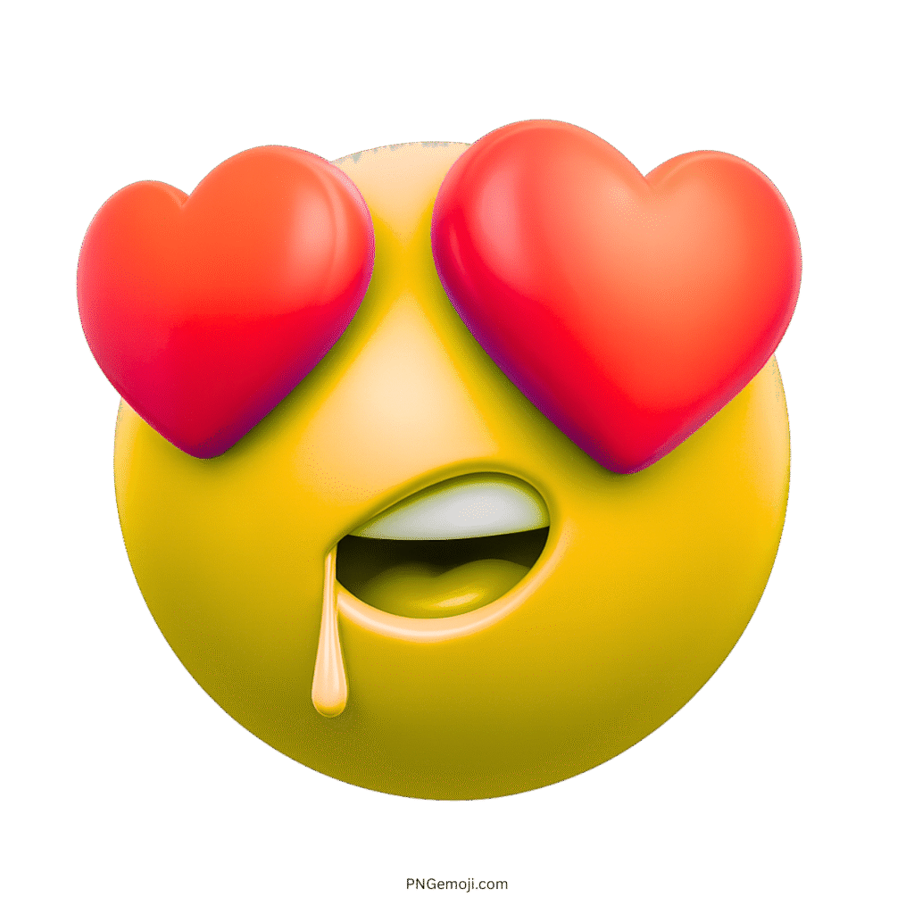 3D yellow emoji with red heart eyes and drooling mouth expressing love