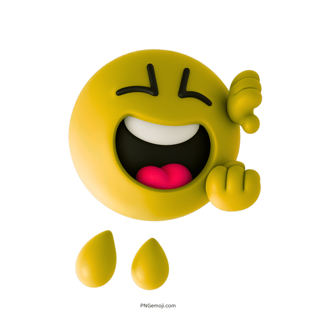 3D yellow ROFL emoji laughing hard with tears and cheerful cartoonish expression