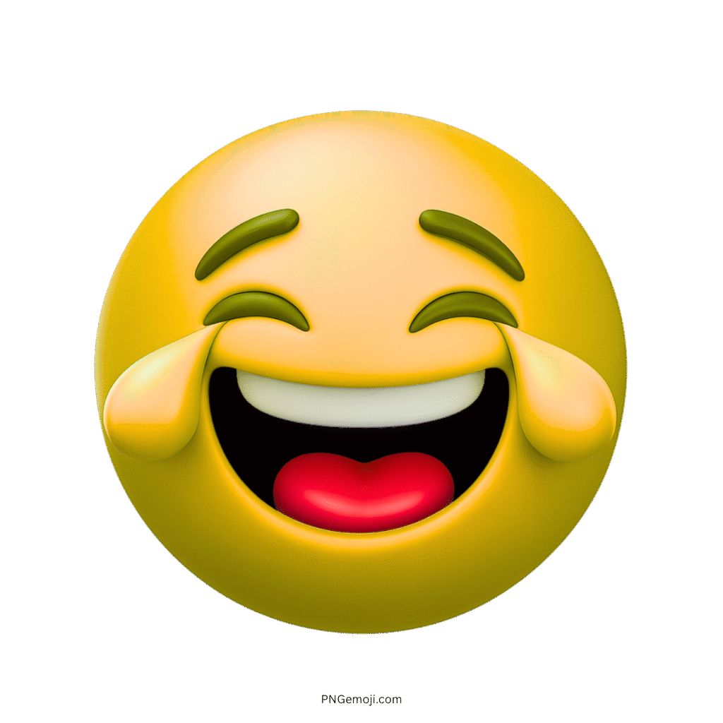 3D yellow laughing emoji with joyful tears and red tongue in high resolution PNG