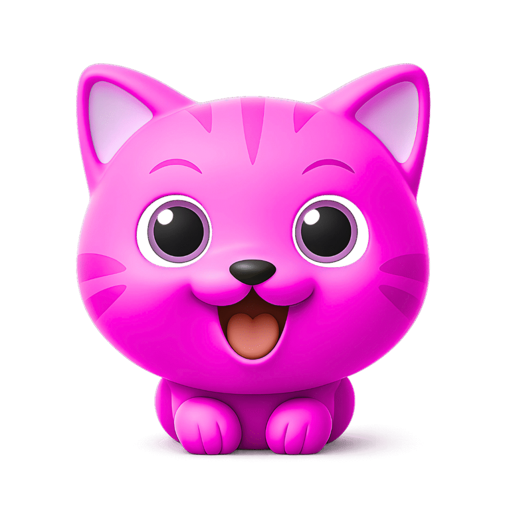 Pink Cartoon Cat Emoji with Big Eyes – Cute Smiling Kitty Clipart PNG