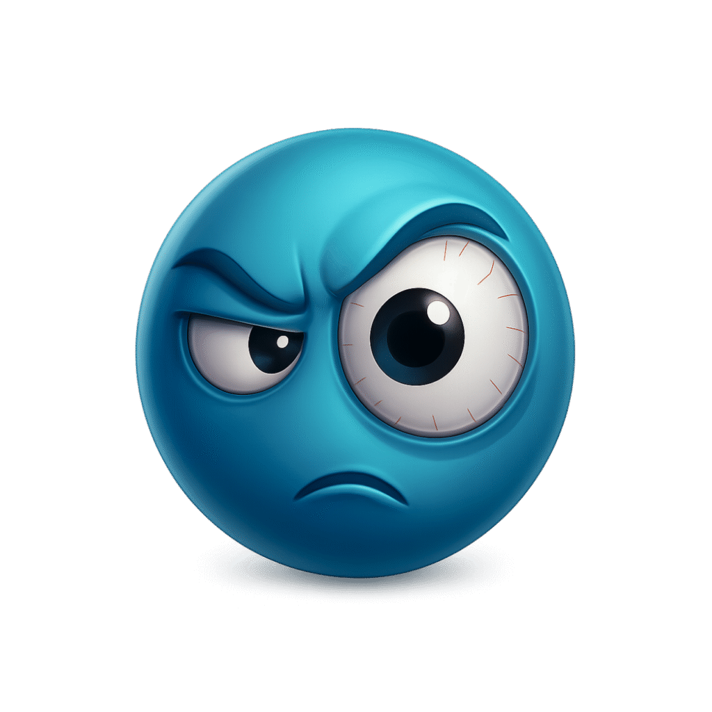 3D Blue Suspicious Emoji with Enlarged Eye and Angry Eyebrows – Transparent PNG ClipArt Free Download