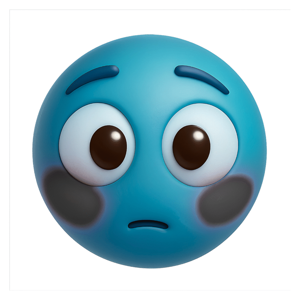 "Aqua Blue Sus Emoji PNG – 3D Embarrassed Face with Wide Eyes and Blushing Cheeks"