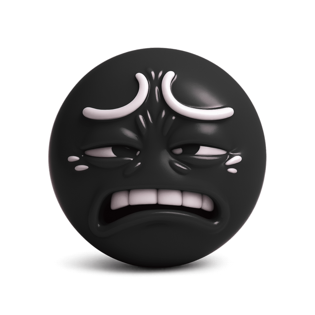 Black 3D emoji showing cringe and disgust with wrinkled brows, clenched teeth, and droopy eyes on a transparent background