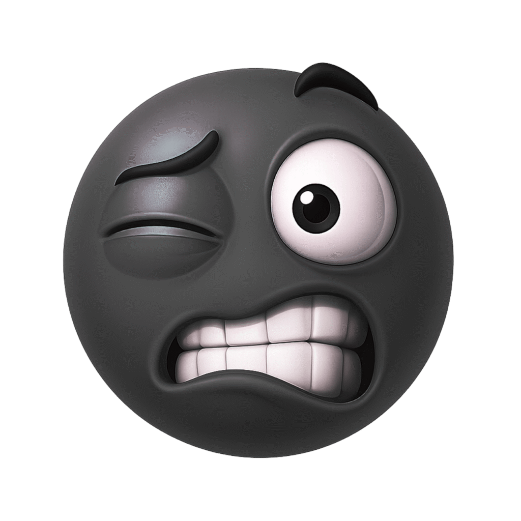 Black 3D Eye Twitch Emoji with Awkward Expression and Clenched Teeth – Transparent PNG