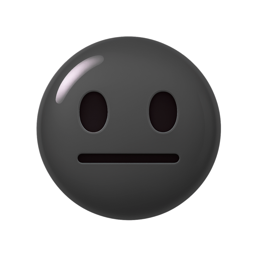 Glossy Black 3D Stare Emoji with Blank Expression and Transparent Background
