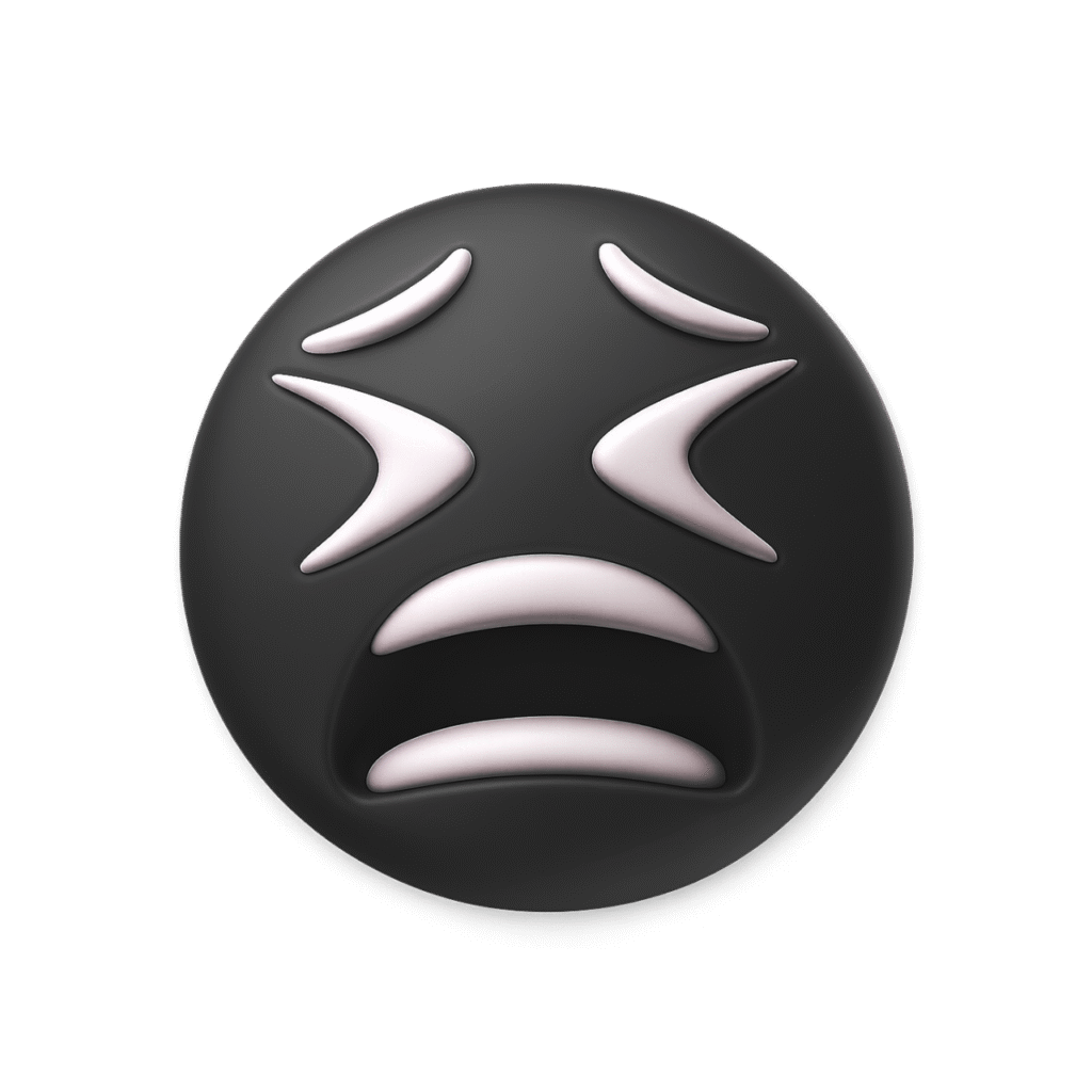 Black 3D Moan Emoji Face with Distressed Expression and X Eyes