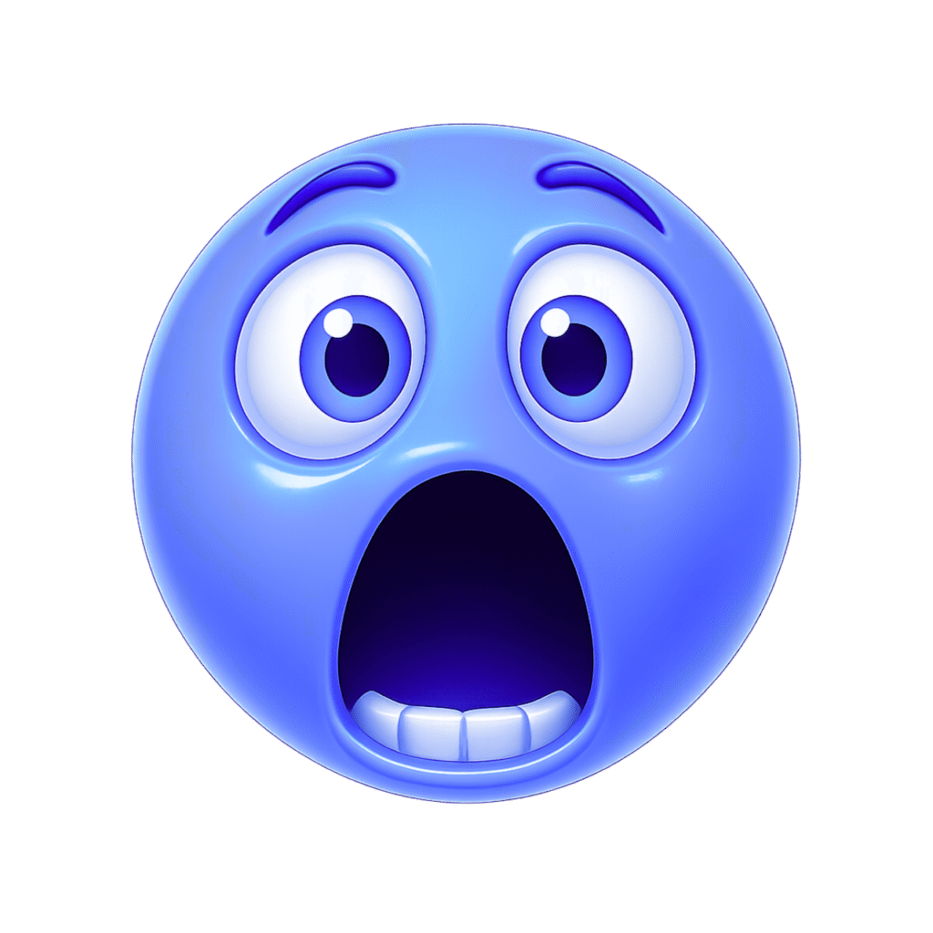 3D shocked emoji with wide open blue eyes and mouth on transparent background