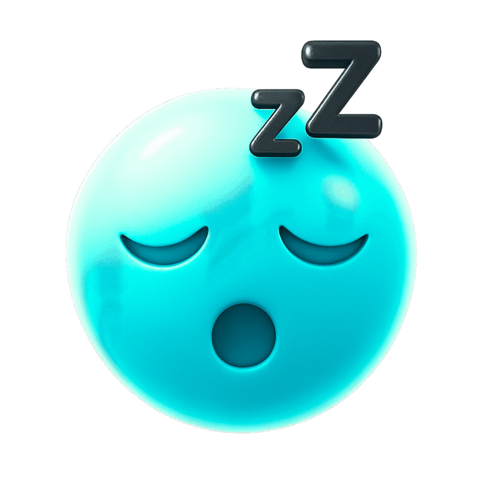 Blue Sleep Emoji 3D with Closed Eyes and Zzz, Transparent Background PNG for Sleep Mood or Tired Emotion
