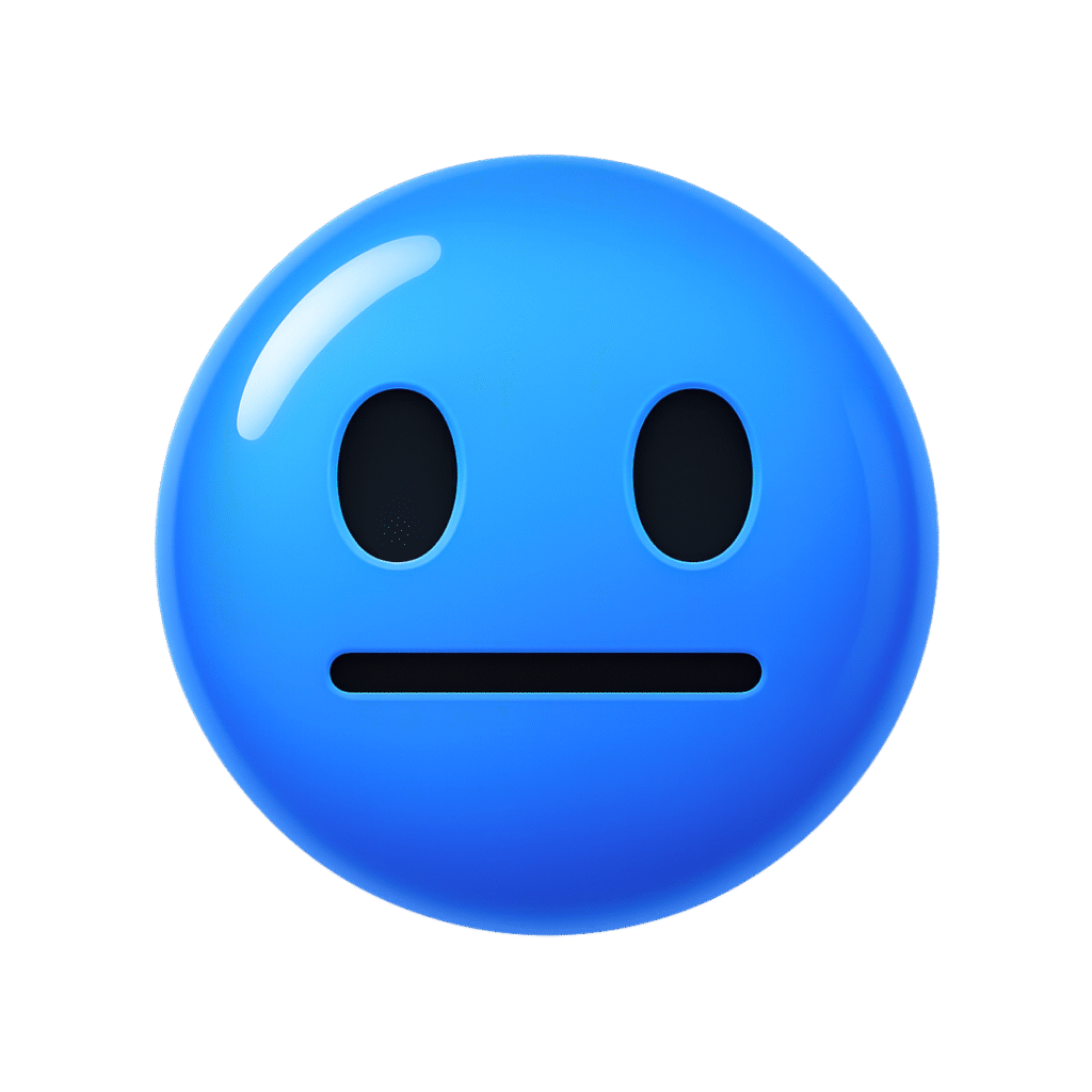 Glossy Blue 3D Stare Emoji with Expressionless Face and Transparent Background