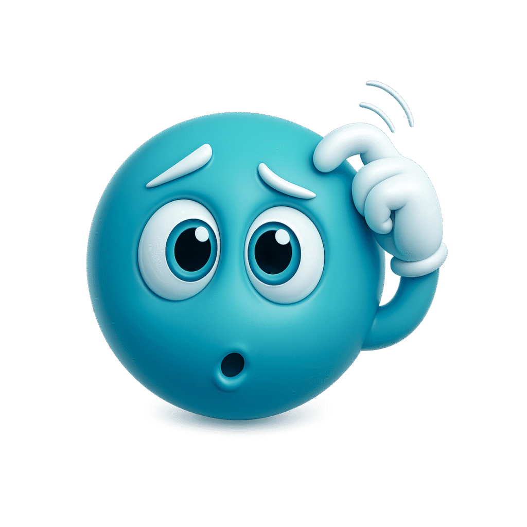 Blue 3D emoji scratching head with confused expression and big eyes