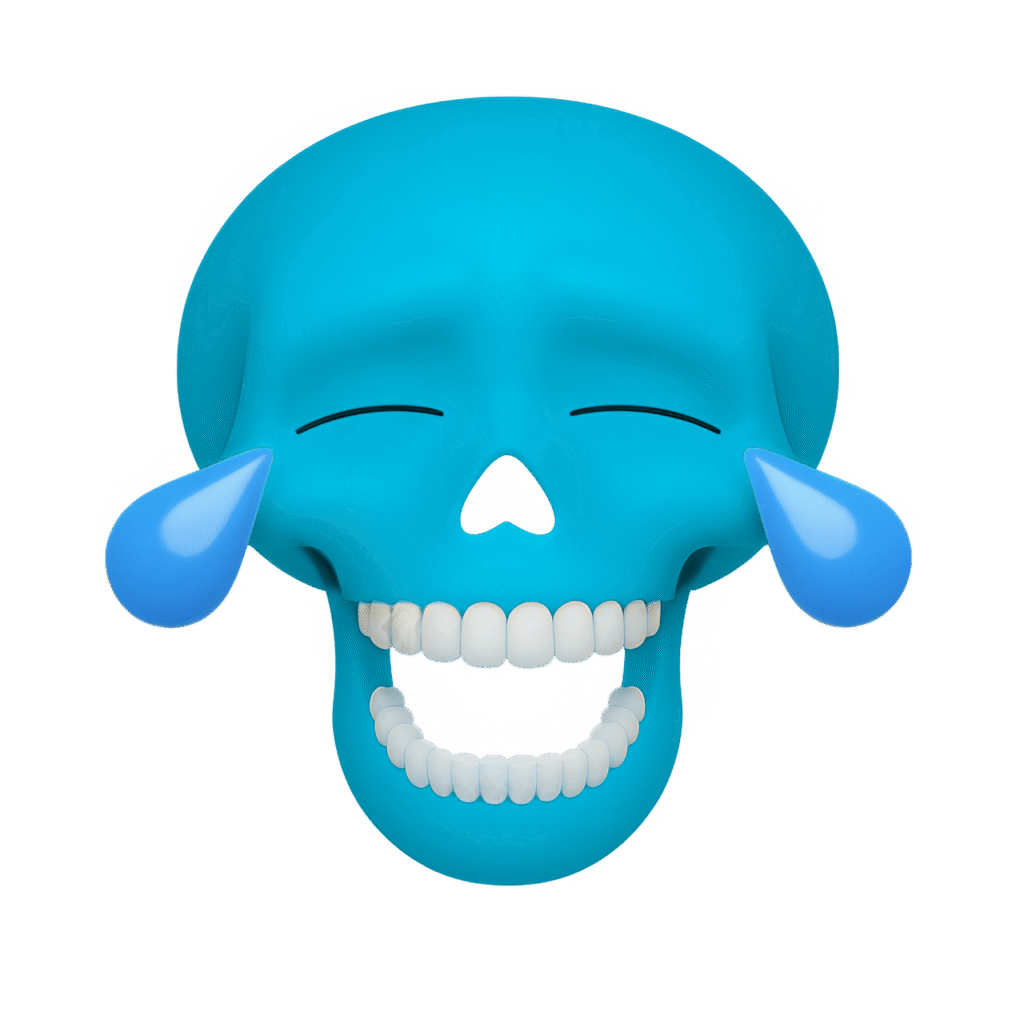 Blue Crying Skull Emoji PNG – 3D Laughing Skull ClipArt with Transparent Background and Blue Teardrops