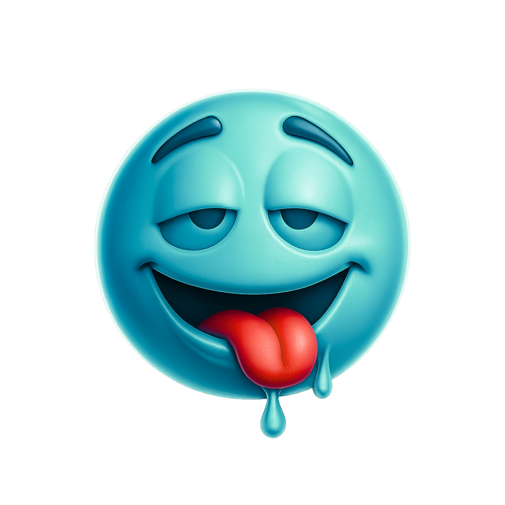 Blue Drooling Emoji with Tongue Out – 3D Funny Expression Face PNG Transparent Background