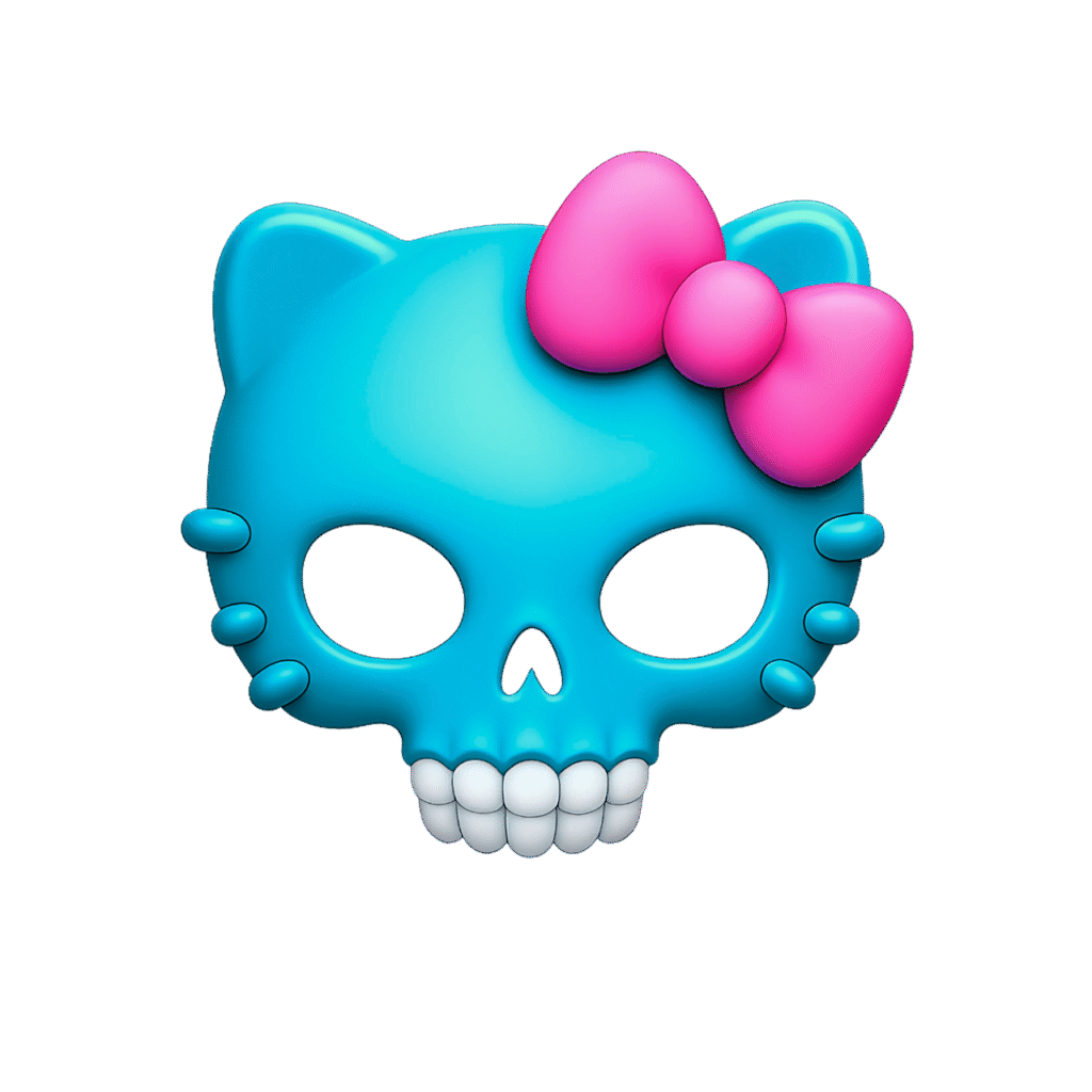 Blue Hello Kitty Skull Emoji PNG with Pink Bow – Transparent ClipArt for Cute Edgy Designs