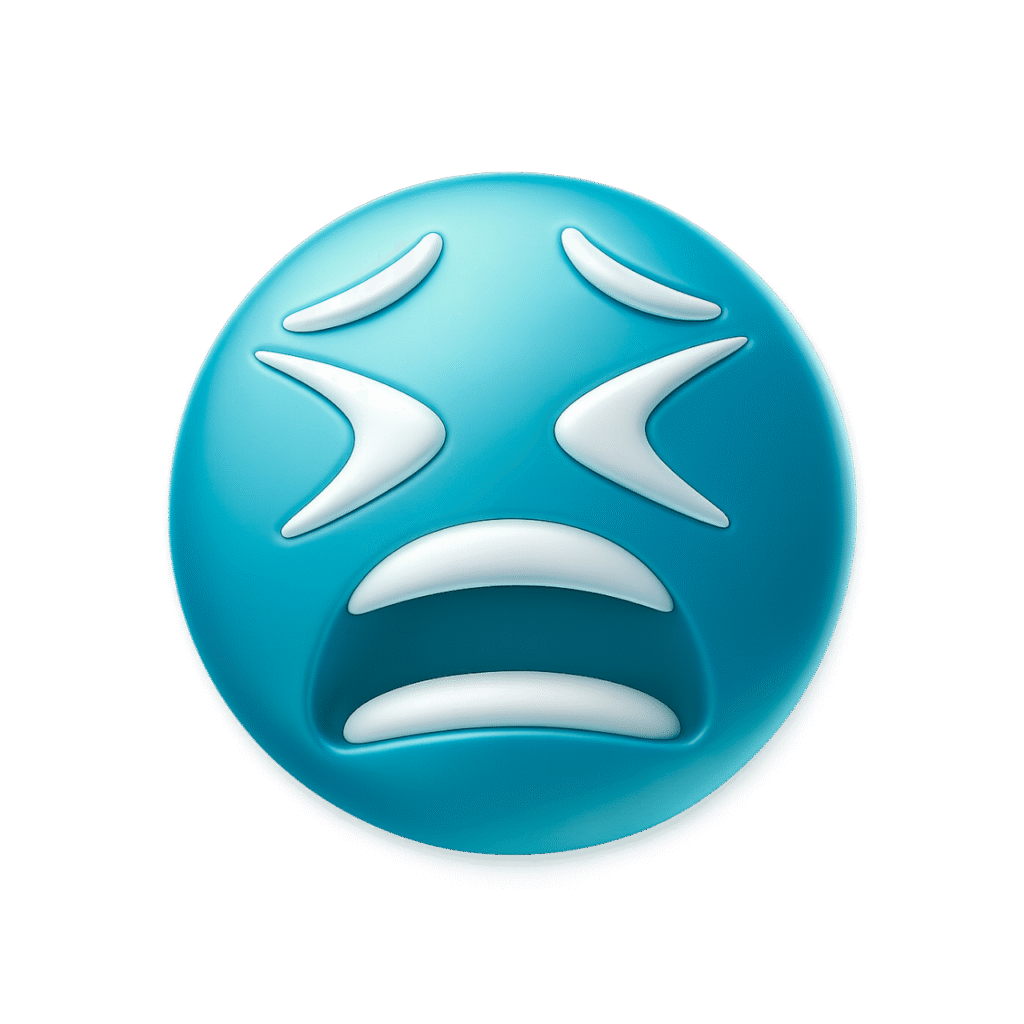 Blue moan emoji with dramatic expression, curved eyes and mouth for keyboard or digital reactions.