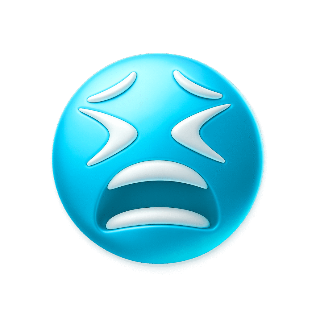Blue 3D Moan Emoji with Glossy Face and Distressed Expression