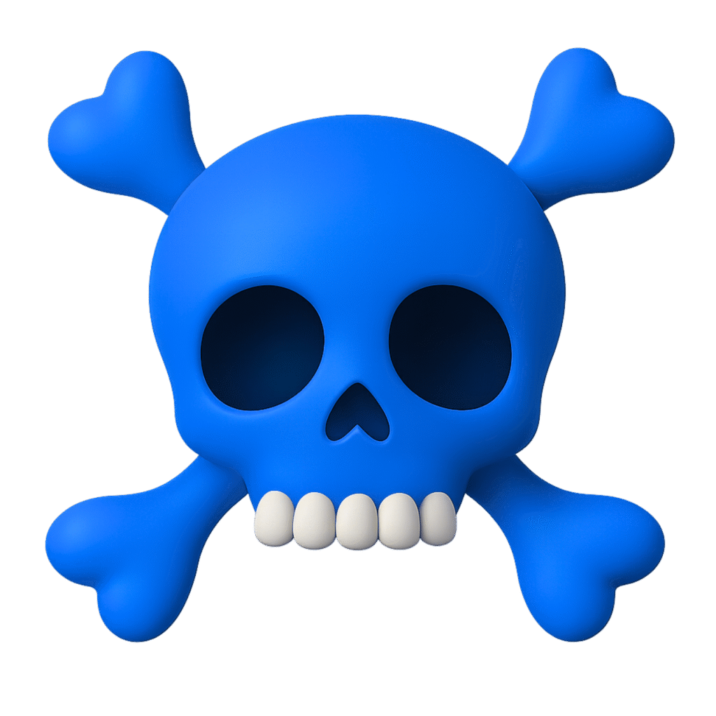 Blue Pirate Skull Emoji PNG with Heart-Shaped Crossbones – Transparent Background