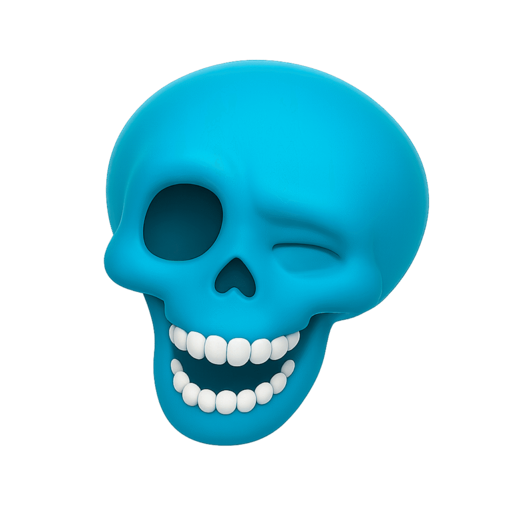 Blue Winking Skull Emoji PNG – Funny Reaction Clipart with Transparent Background