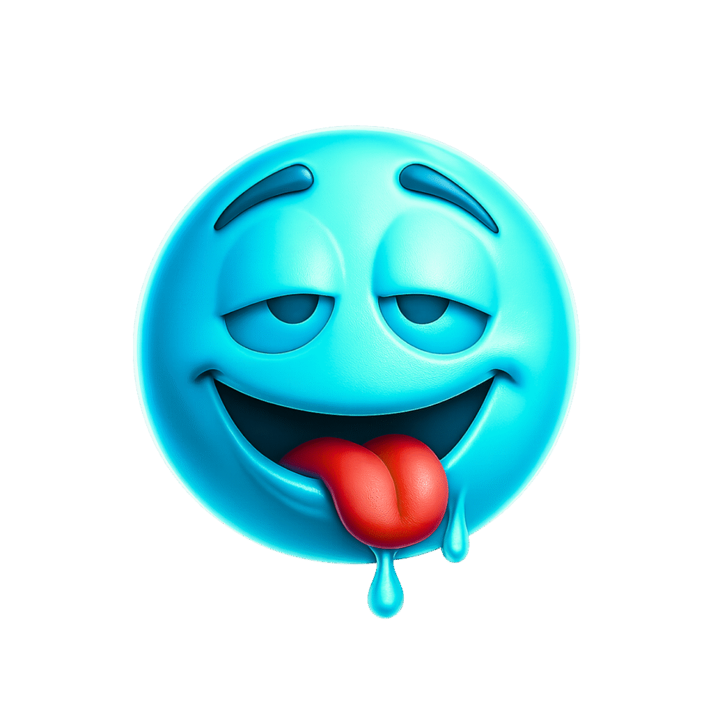 3D Blue Slobber Emoji with Tongue Out and Drool – Funny Lazy or Craving Face PNG