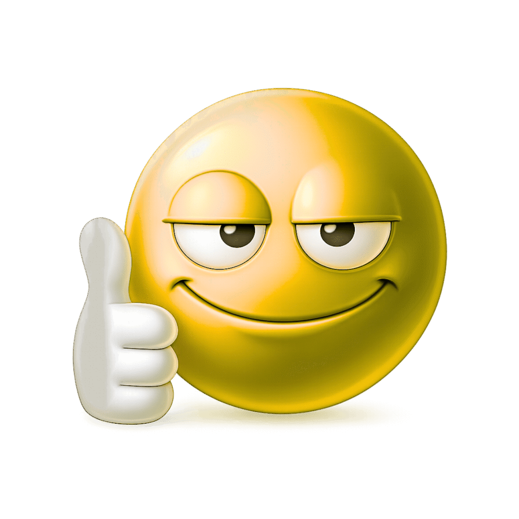 Yellow Smirking Emoji Giving Thumbs Up for Confident Approval and Positivity