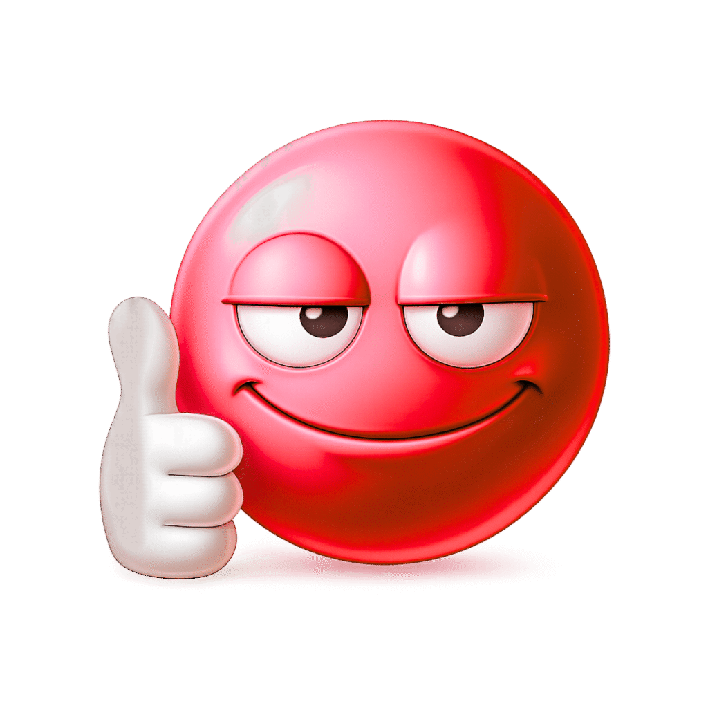 Red Emoji Smirking with Thumbs Up for Bold Approval and Playful Expression