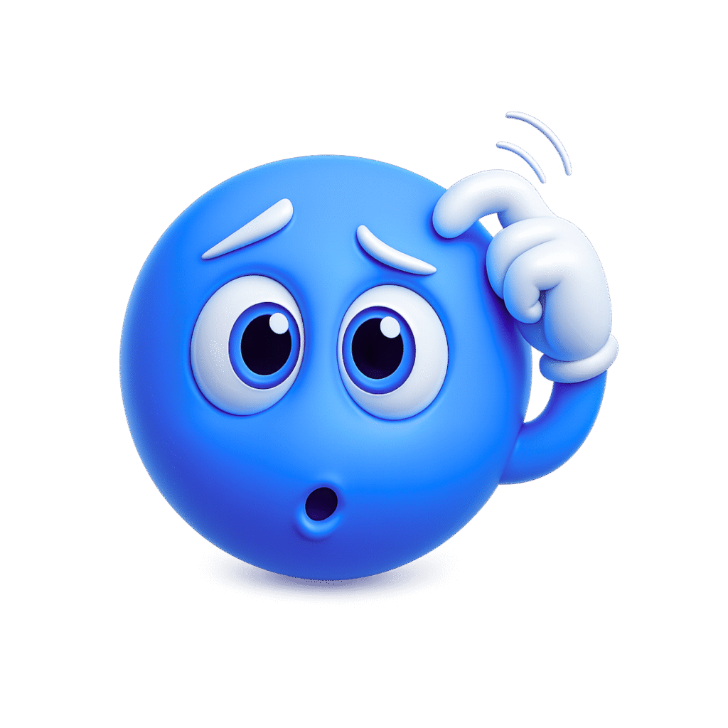 3D blue emoji scratching head with confused expression and big round eyes