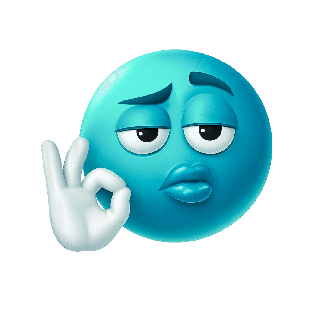 3D Blue Emoji with OK Hand Sign and Attitude Expression – Trendy Digital Emoticon