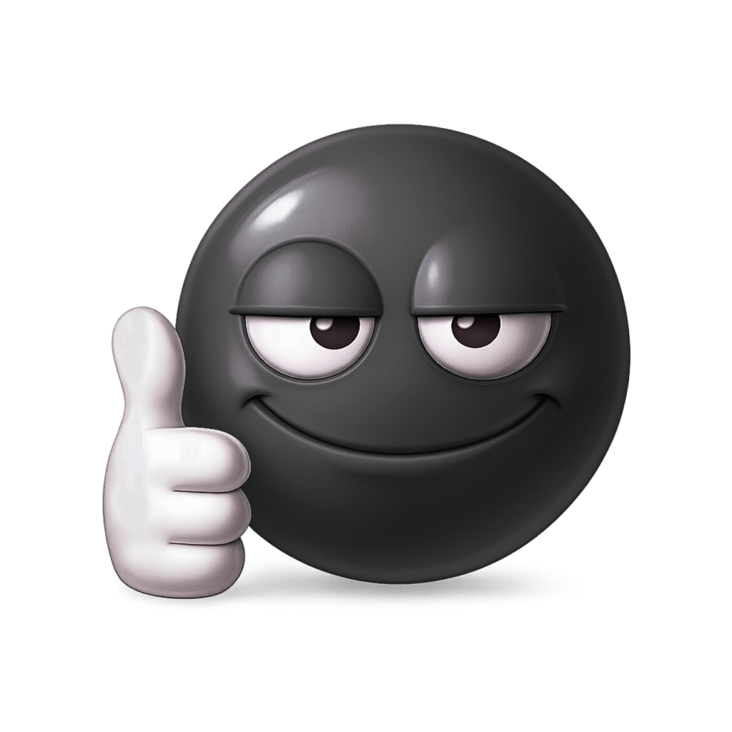 Black Smirking Emoji Giving Thumbs Up for Confident Approval or Agreement