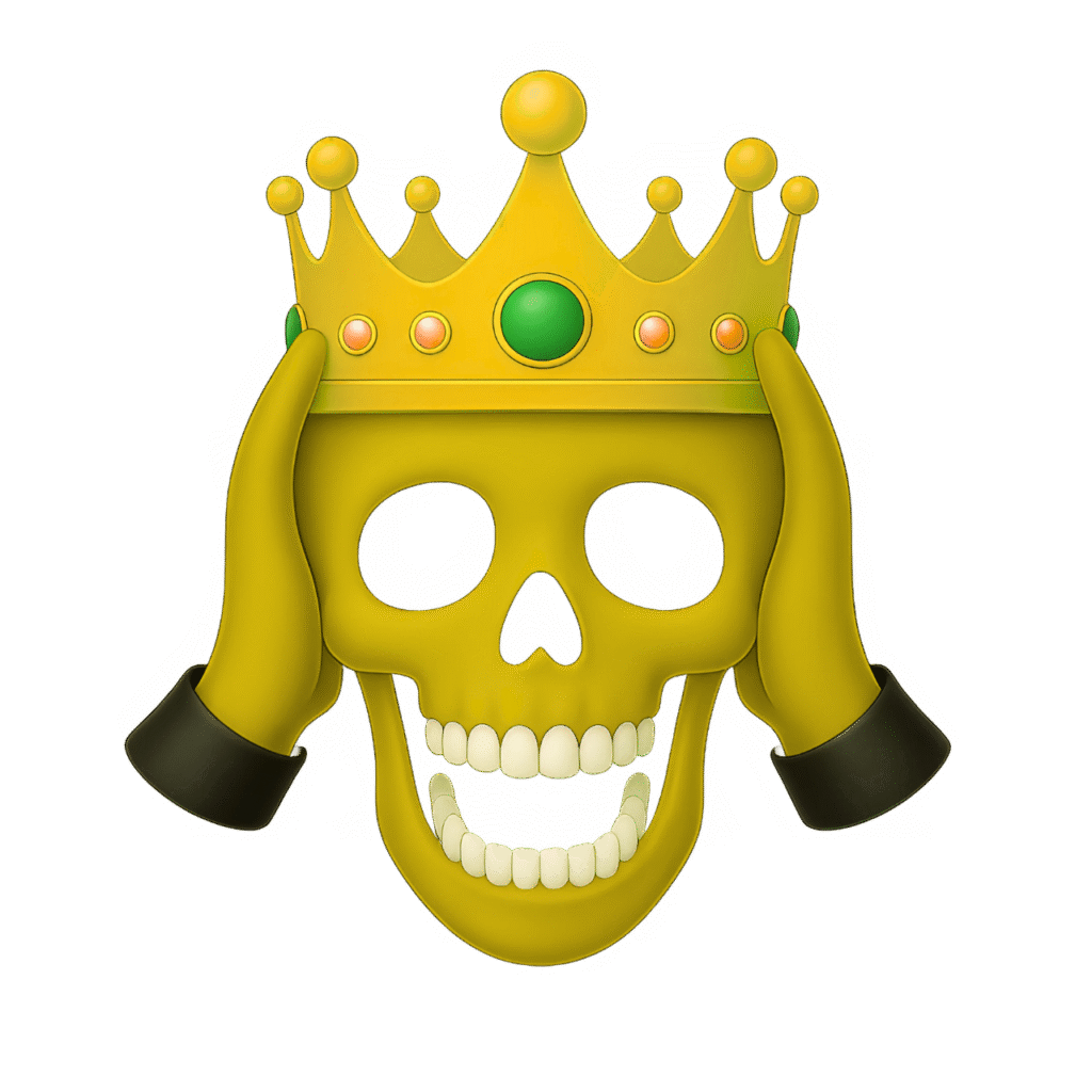 Yellow Skull Emoji with Royal Gold Crown – 3D Transparent ClipArt PNG