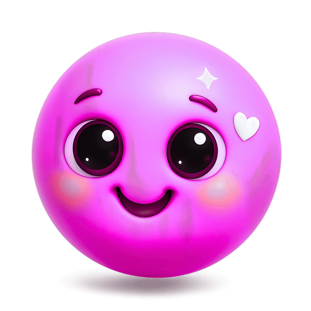 Cute Pink Smiley Emoji with Big Eyes and Heart &ndash; Adorable 3D Emoticon