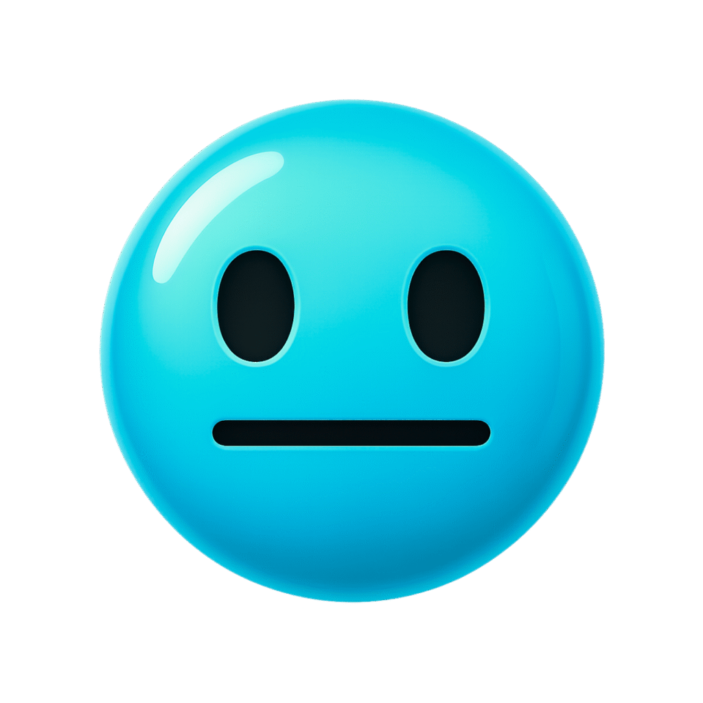 Cyan Blue 3D Stare Emoji with Neutral Blank Face and Transparent Background