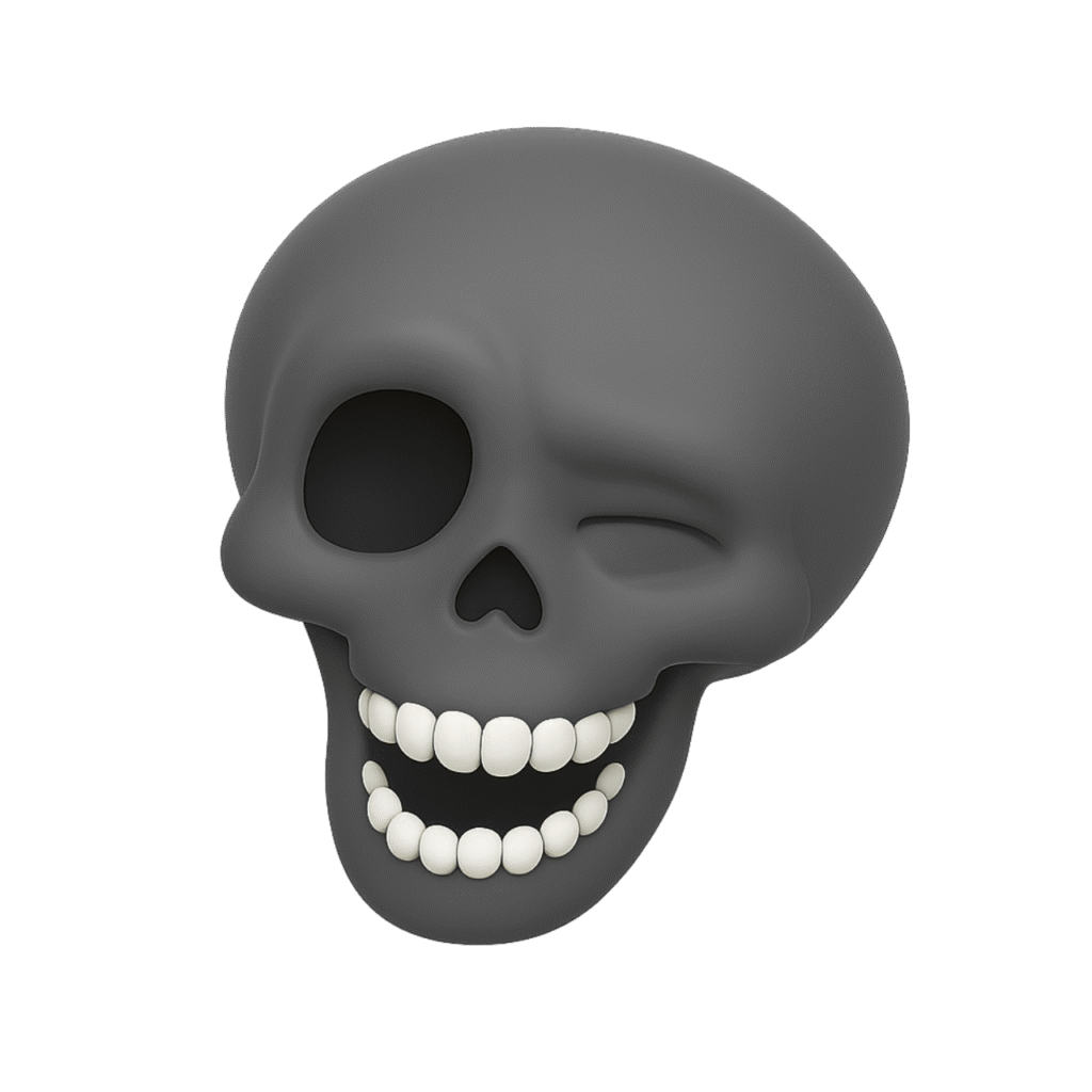 Dark Gray Winking Skull Reaction Emoji PNG with Transparent Background