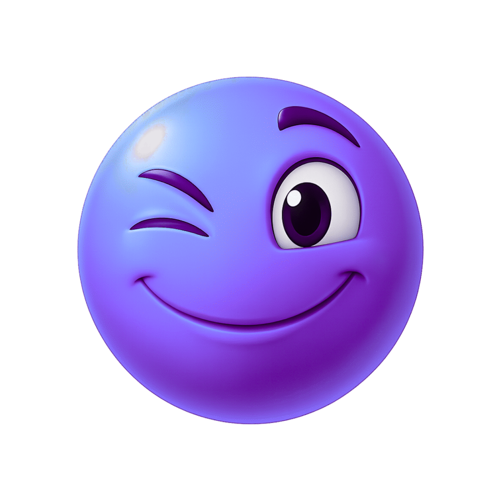 3D Blue Winking Emoji with Big Eyes and Smile on Transparent Background &ndash; Playful Expression Clipart