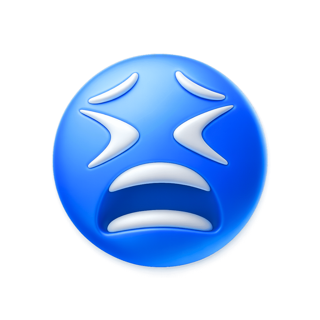 Blue 3D Moan Emoji with X-shaped Eyes and Wide Open Mouth