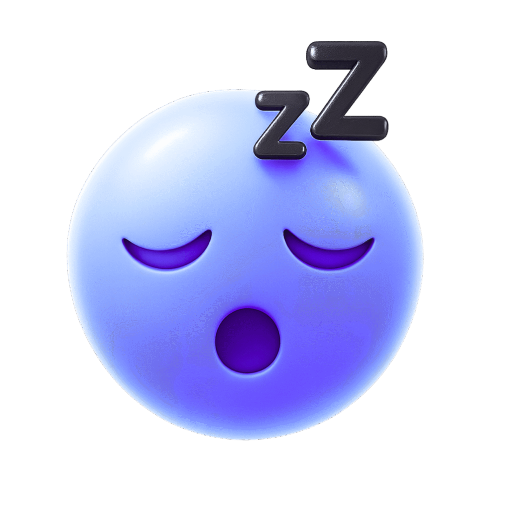 Blue 3D Sleep Emoji Face with Closed Eyes and Zzz Mark, Transparent Background for Night or Sleep-Themed Designs