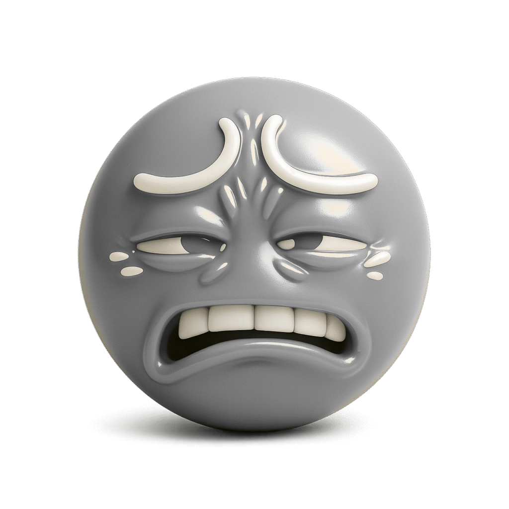 3D ew emoji with a glossy gray face, wrinkled brows, clenched teeth, and an awkward cringe expression on transparent background

